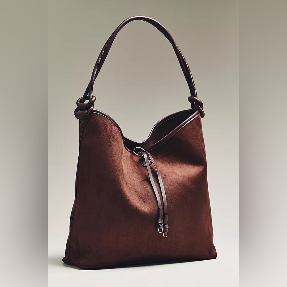 NWT new Anthropologie Mali + Lili faux suede knotted tote bag purse Brown